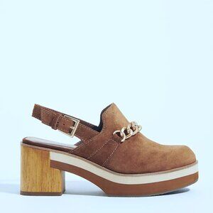 NEW Bernardo Size 9 Women's Sochi Chain Block Heel Clog - Tobacco